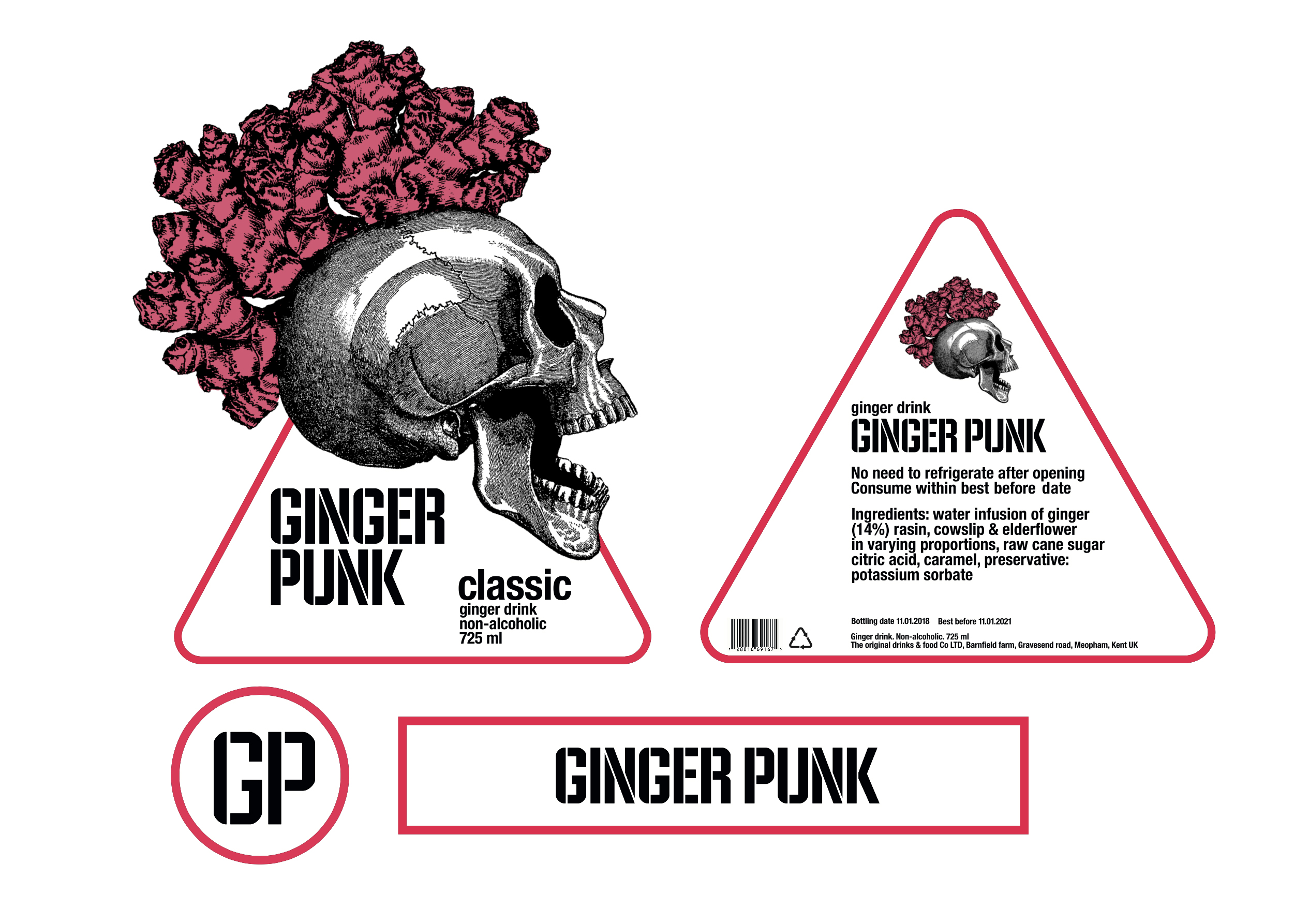 этикетка для имбирного напитка Ginger punk